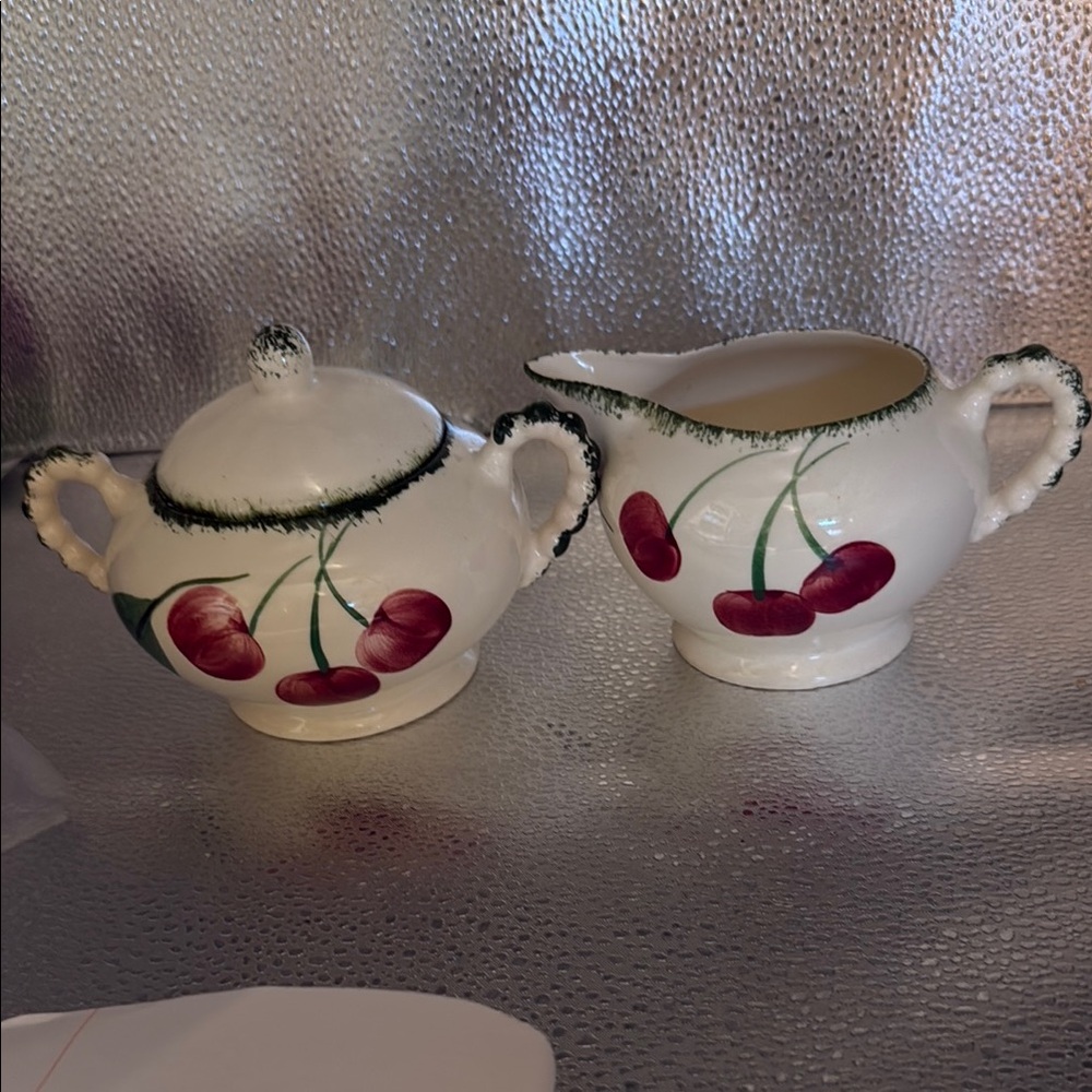 Vintage Blue Ridge Southern Pottery “Bounce Cherry “Design Cream and Sugar Set